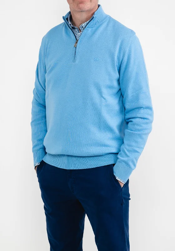 Andre Arklow Half Zip Sweater, BlueEmbroidered Knit Tops