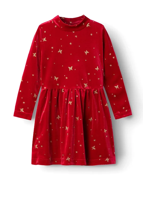 Name It Mini Girl Rifly Long Sleeve Velvet Dress, Jester RedWaterproof Dress