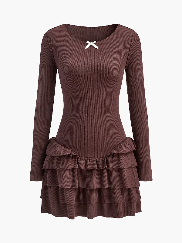 Round Neck Ruffle Slim Knit DressWrap Dress