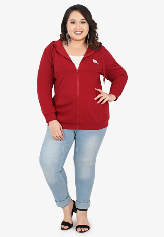 Honey Plus Size Hoodie Jacket - RedLarge women's velvet tops