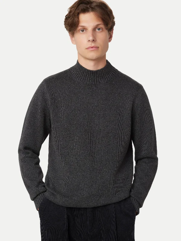 The Funnel Neck Sweater in Grey BlackGlitter Knit Tops