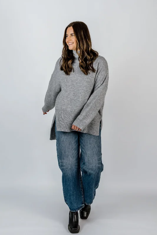 Jilian Mock Neck Sweater | Heather GreyBranded Knit Tops