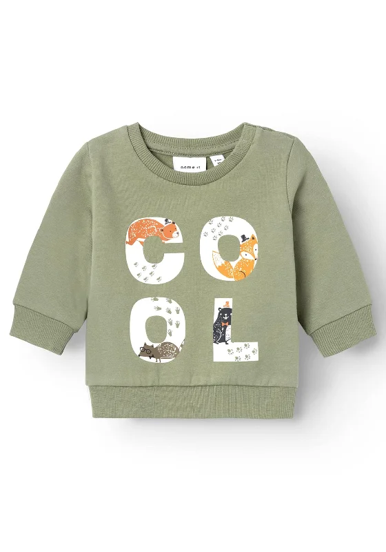 Name It Baby Boy Odan Long Sleeve Sweater, Oil GreenPolyester Knit Tops