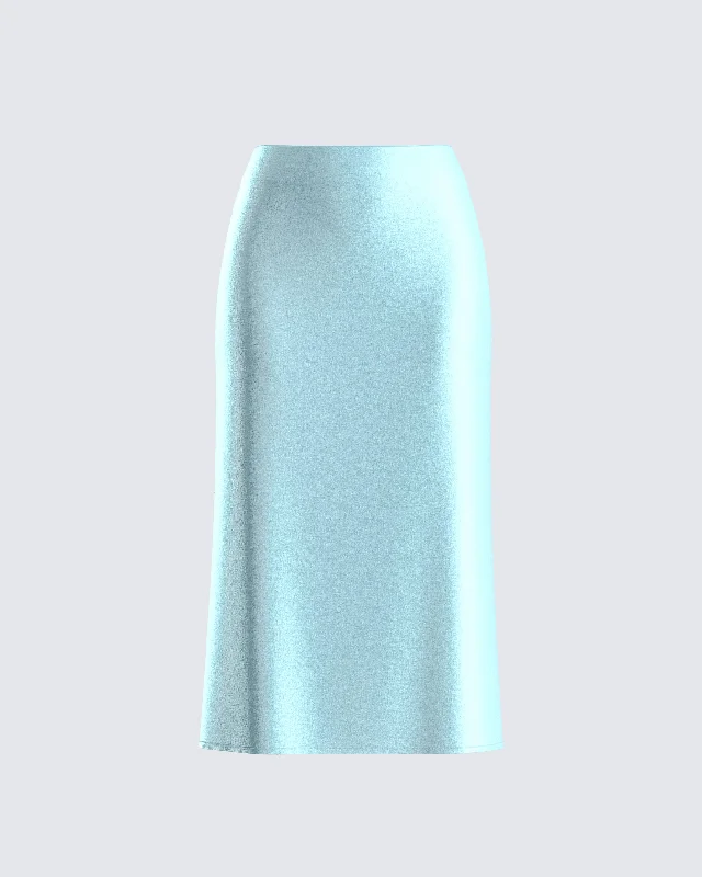 Florie Aqua Satin Midi SkirtBall Gown Skirt