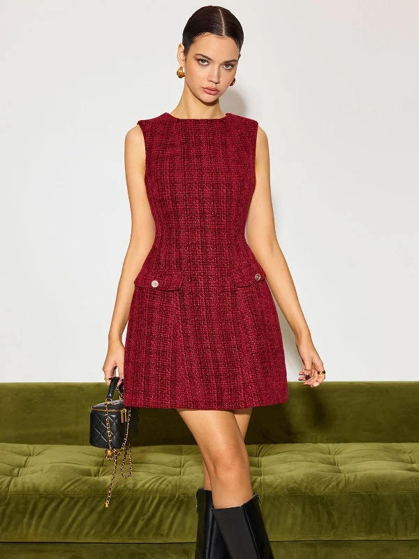 Minimalist Tweed Tank Short DressEmbroidered Dress