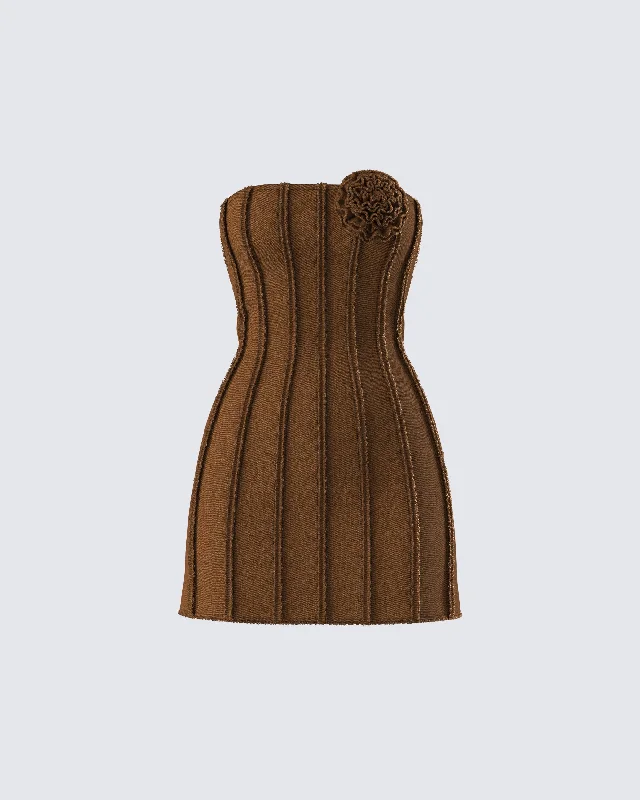 Ruby Brown Strapless Mini DressSpaghetti Strap Dress