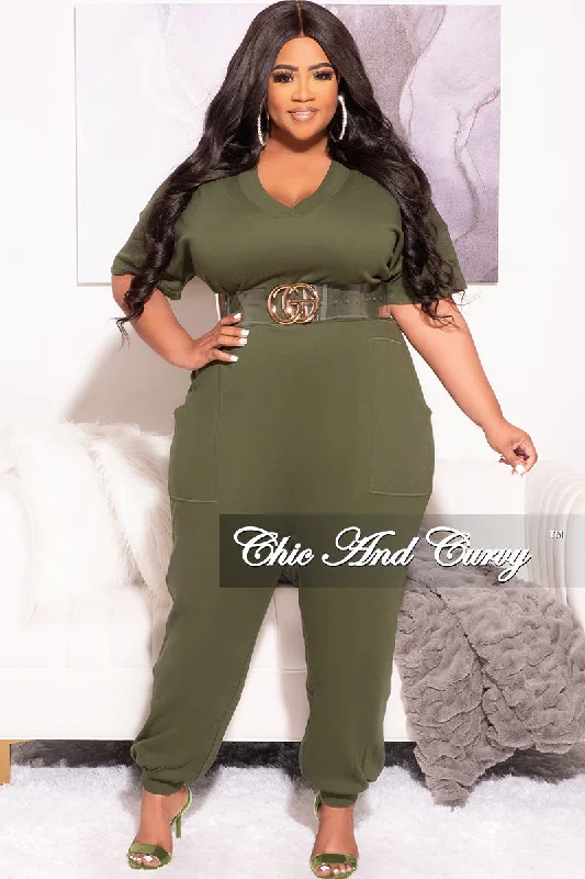 Final Sale Plus Size Harem Jumpsuit in OlivePlus size women's work tops