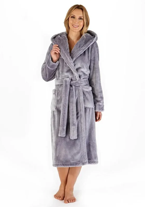 Slenderella Womens Fleece Wrap Dressing Gown, SilverCap-sleeve Dress