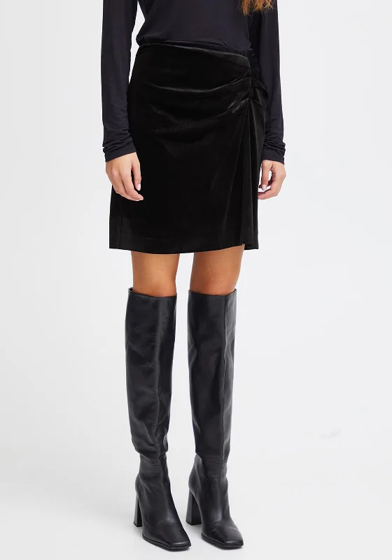 Ichi Lavanny Velour Ruched Mini Skirt, BlackSchool Skirt