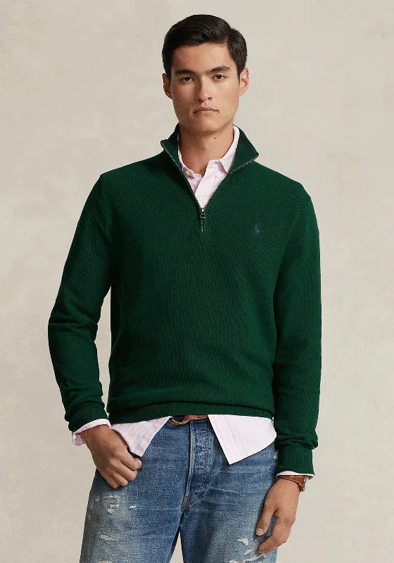 Ralph Lauren Mesh Knit Cotton Half Zip Sweater, Moss AgateAsymmetrical Knit Tops