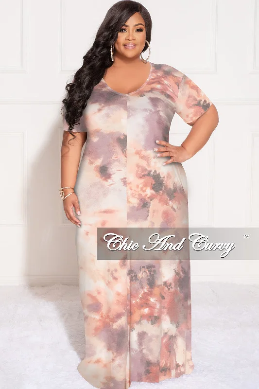 Final Sale Plus Size Short Sleeve Maxi Dress in Lavender Multi Color Tie Dye PrintWomen's summer tops