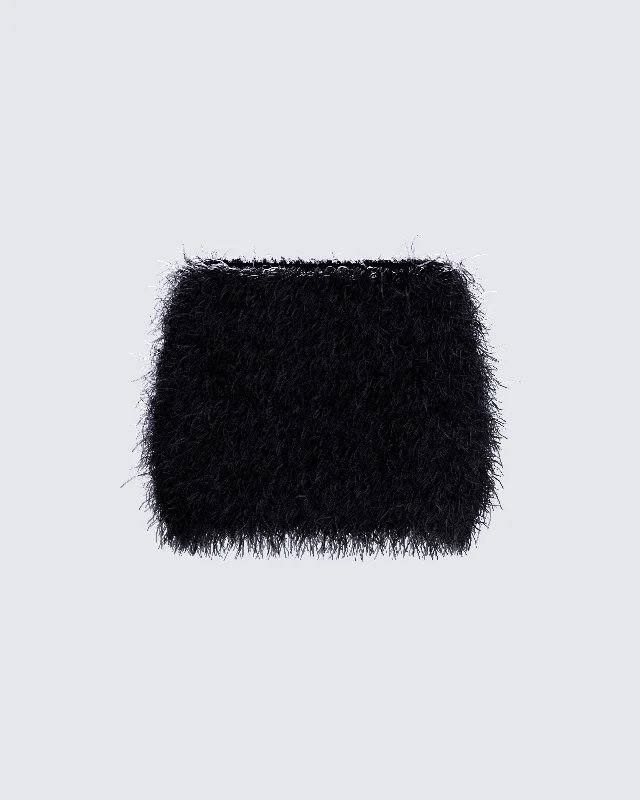 Fara Black Faux Fur Micro Mini SkirtCheerleader Skirt