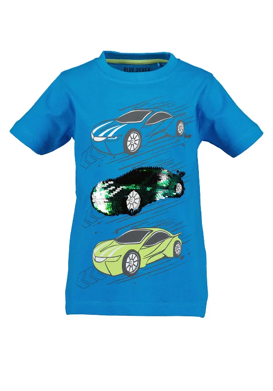 Running Short Sleeve TopsBlue Seven Boys Sequin Car Short Sleeve Tee, Blue