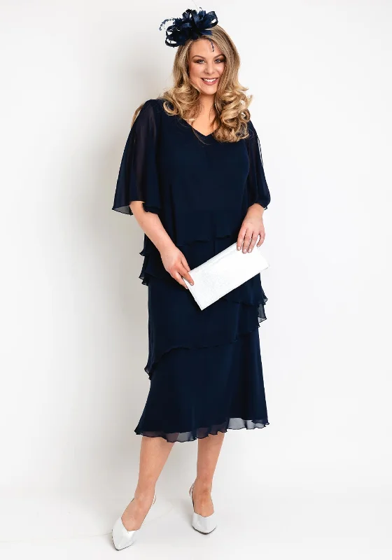 Allison Chiffon Layered Top & Skirt Two Piece, NavyBroomstick Skirt