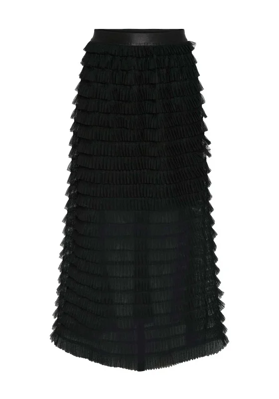 Y.A.S Kira Tiered Tulle Maxi Skirt, BlackChiffon Skirt