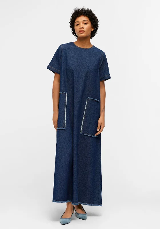 Object Harlow Denim Maxi Dress, Dark Blue DenimFormal Dress