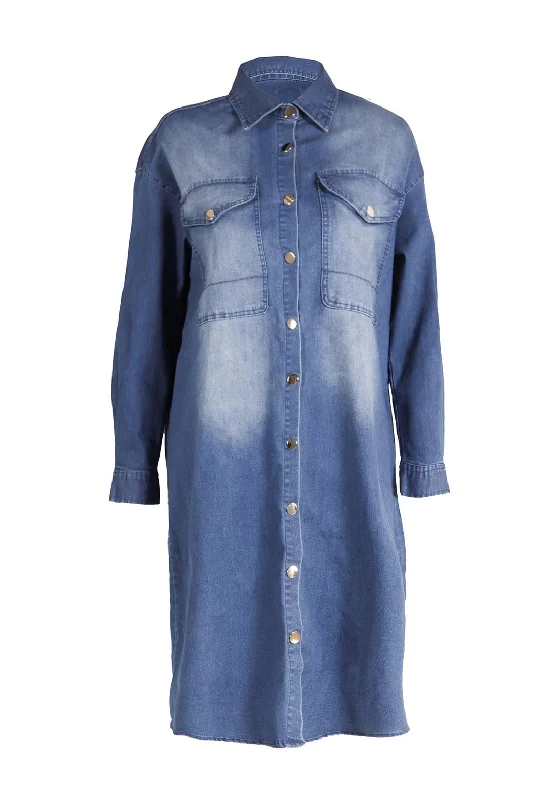 Nu Denmark Taia Knee Length Denim Shirt Dress, BlueProm Dress