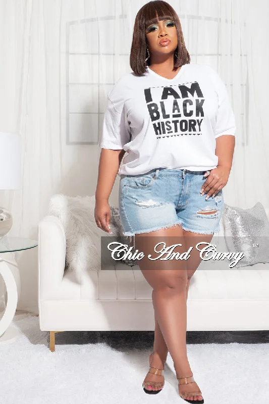 Final Sale Plus Size Short Sleeve V-Neck I Am Black History T-Shirt in WhiteKnitted Tee