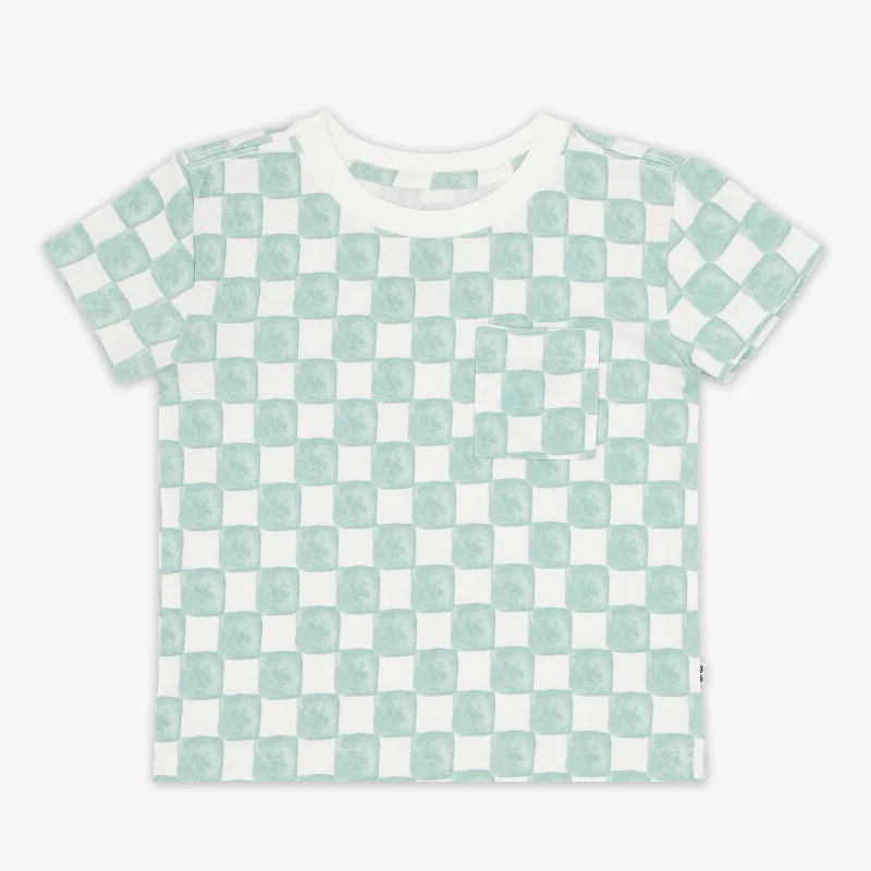 Streetwear Short Sleeve TopsWatercolor Checks Short Sleeve Relaxed Pocket Tee