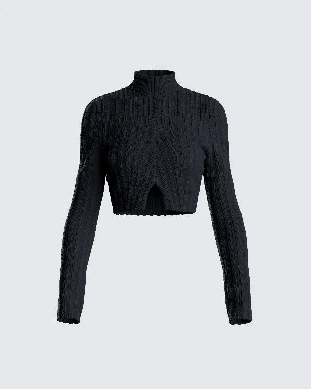 Travis Black Sweater Knit TopAsymmetrical Knit Tops