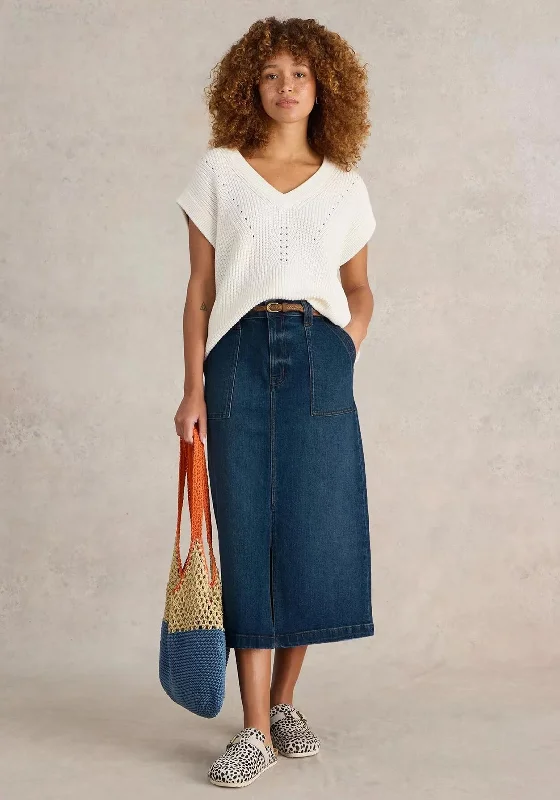 White Stuff Maren Denim Midi Skirt, BlueBridal Skirt