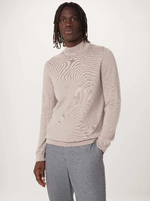 The Merino Mock Neck Sweater in Light BeigeRuffled Knit Tops