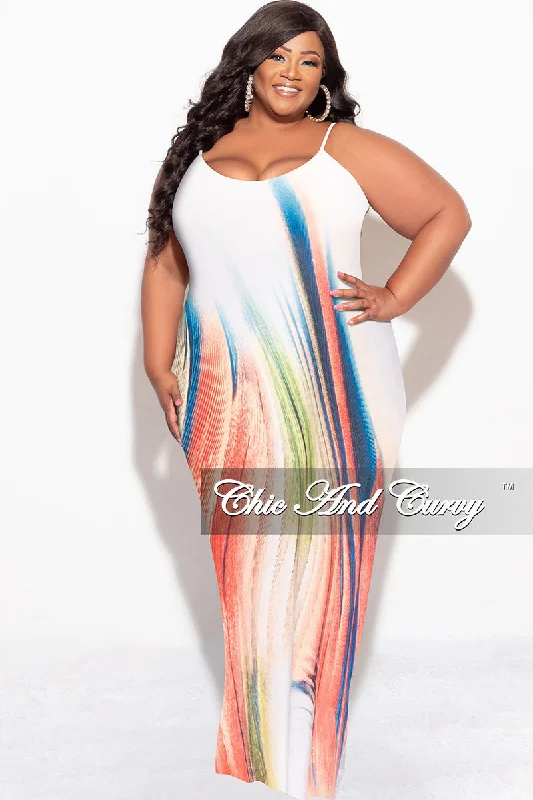 Final Sale Plus Size Tank Maxi Dress in Ivory Multi Color PrintLarge women's sweat-wicking tops