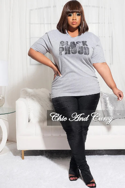 Final Sale Plus Size Crew Neck Short Sleeve Black & Proud T-Shirt in Heather GreyKnitted Shirt