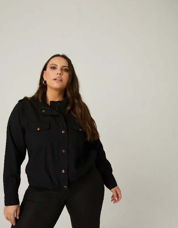 Plus Size Lightweight Snapped Down JacketWomen's luxury tops