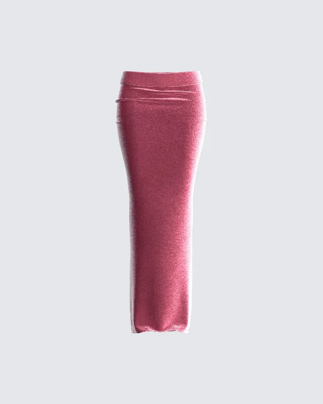 Ayla Pink Velvet Maxi SkirtReflective Skirt