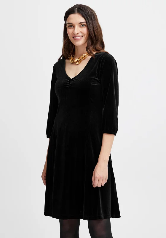 Fransa Cassandra Velour Knee Length Dress, BlackWrap Dress