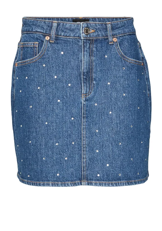 Vero Moda Tessa Rhinestone Mini Denim Skirt, Medium Blue DenimGaucho Skirt