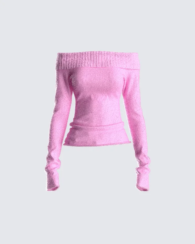 Lorraine Pink Sweater Knit TopMohair Knit Tops