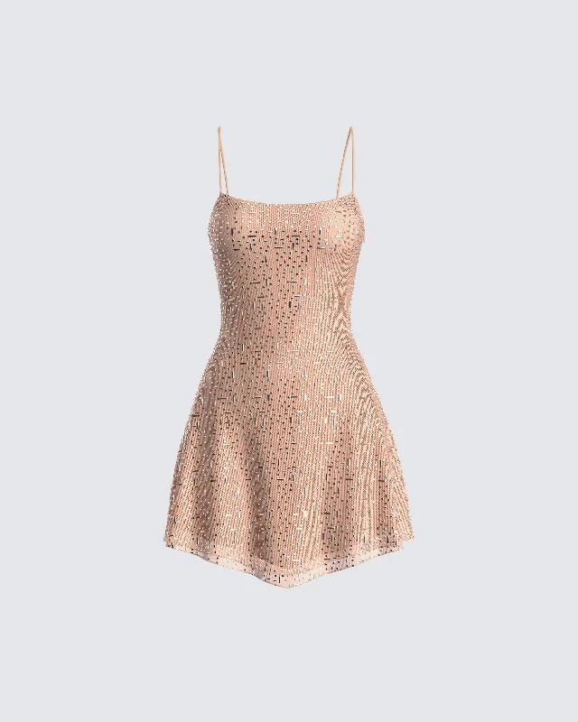 Daphne Nude Rhinestone Mini DressKaftan Dress