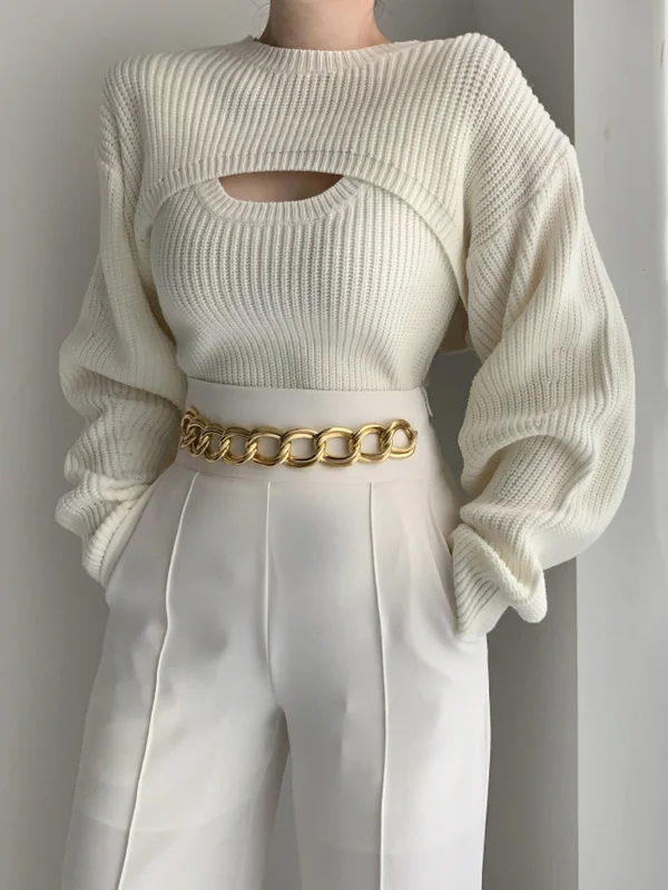 Utility Two Piece Bolero SweaterCotton Knit Tops