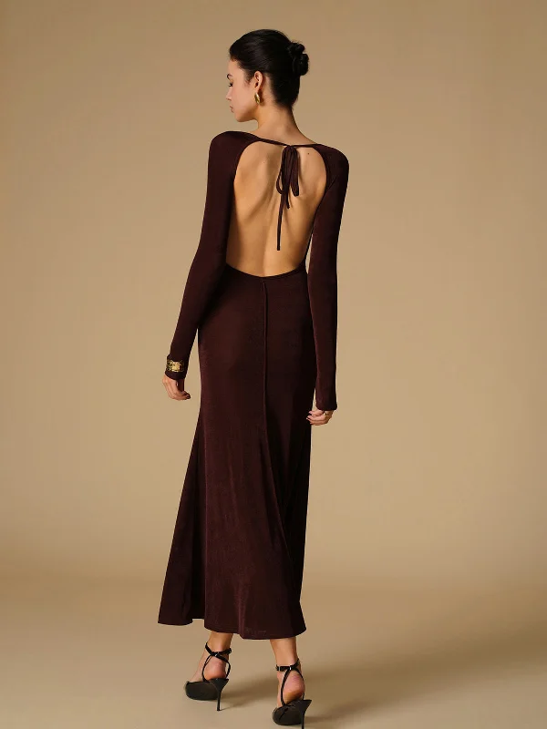 Tie Neck Backless Jersey Long DressHalter Dress