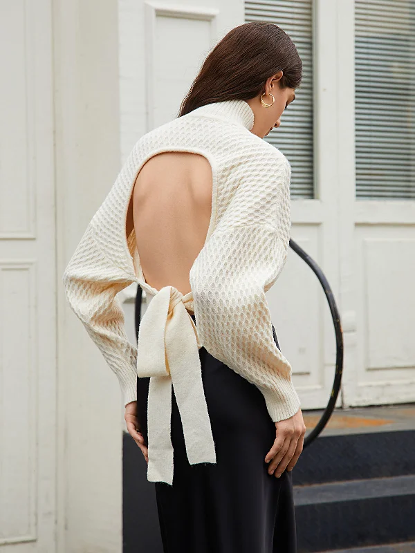 Tie Back Mock Neck SweaterLinen Knit Tops