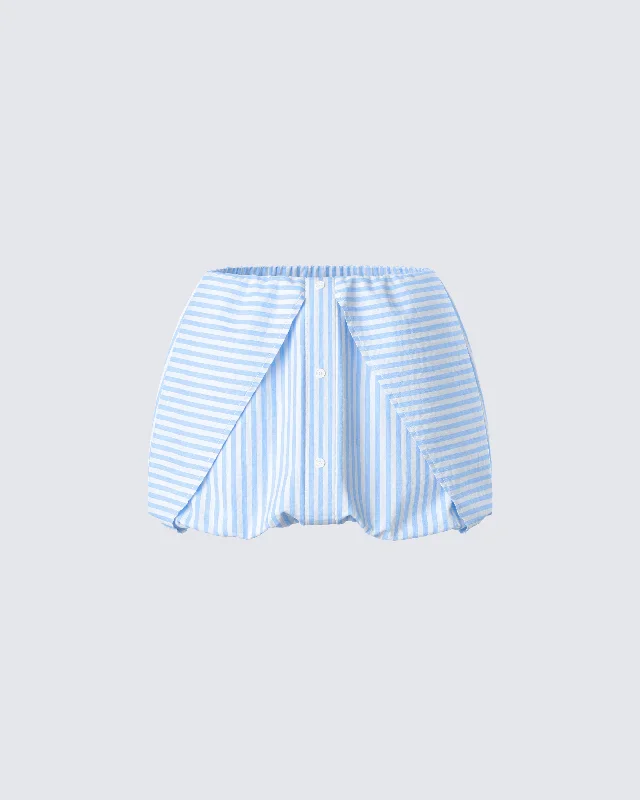 Isha Blue Striped Micro Mini Bubble SkirtReflective Skirt