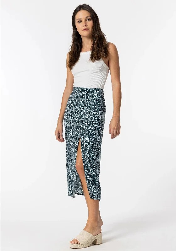 Tiffosi Polka Dot Print Split Leg Midi Skirt, TurquoiseBroomstick Skirt