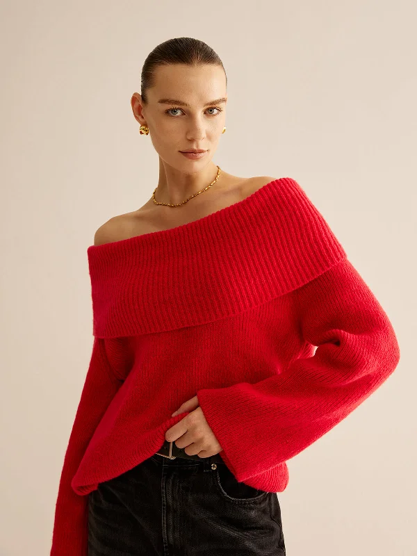 Off-Shoulder Ribbed SweaterOff-Shoulder Knit Tops