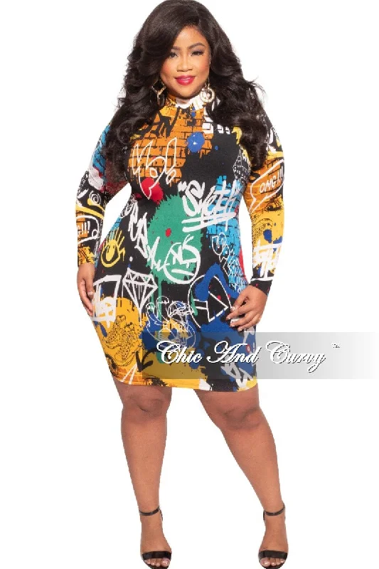 Final Sale Plus Size Mini BodyCon Dress in Graffiti PrintWomen's affordable tops