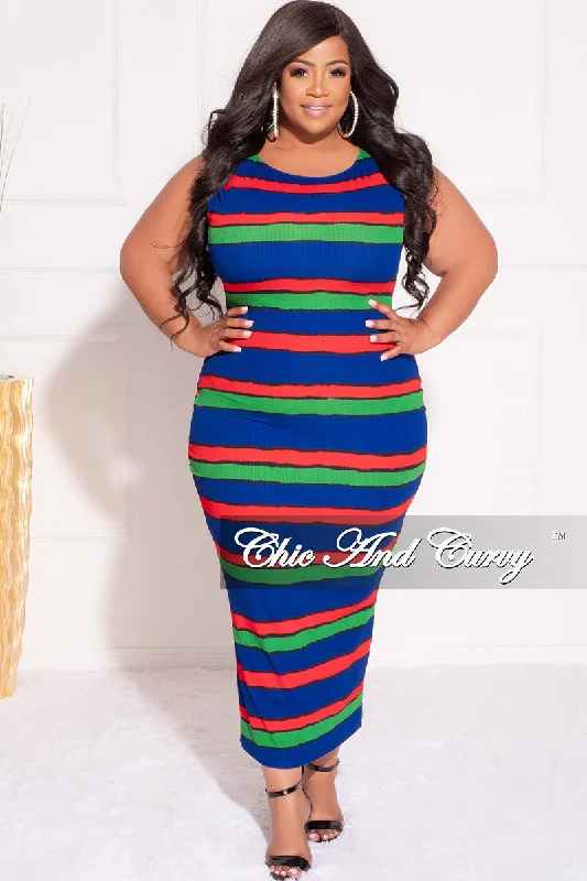 Final Sale Plus Size Ribbed Thick Bodycon Tank Dress in Multi-Color StripesPlus size women's turtleneck tops