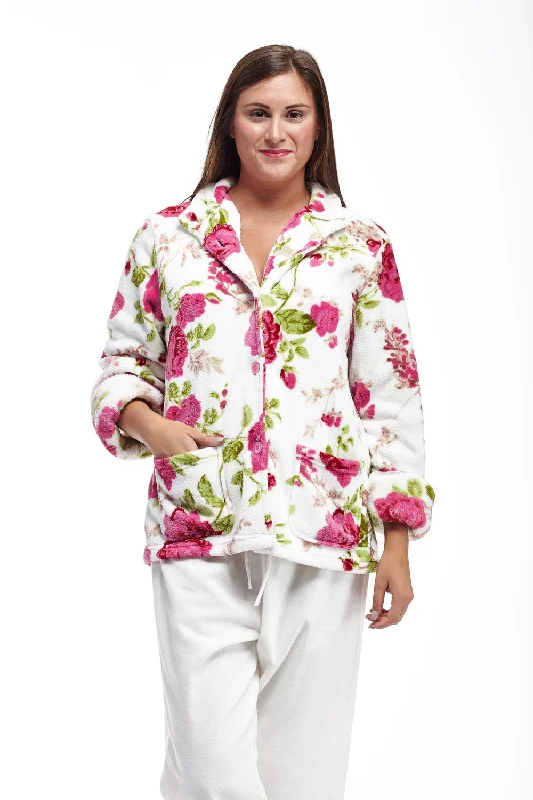 Floral Fleece Plus Size Bed JacketWomen's long sleeve tops