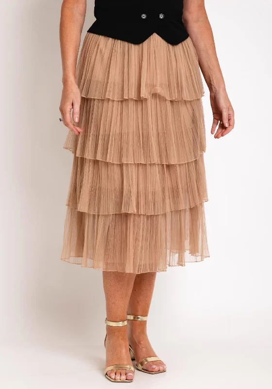 Serafina Collection One Size Tiered Tulle Midi Skirt, BeigeWedding Skirt