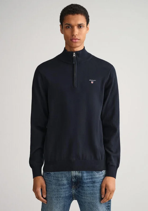 Gant Classic Half Zip Sweater, Evening BlueLace Knit Tops