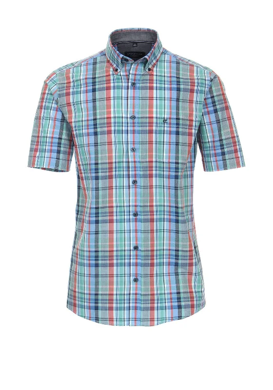 Organic Cotton Short Sleeve TopsCasa Moda Short Sleeve Check Shirt, Blue Multi