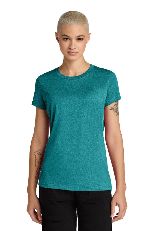 Minimalist Short Sleeve TopsDistrict Womens Perfect Weight CVC Short Sleeve Crewneck T-Shirt - Heathered Teal Blue - NEW