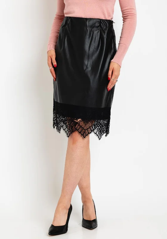 Vila Lace Trim Coated Knee Length Skirt, BlackWedding Skirt