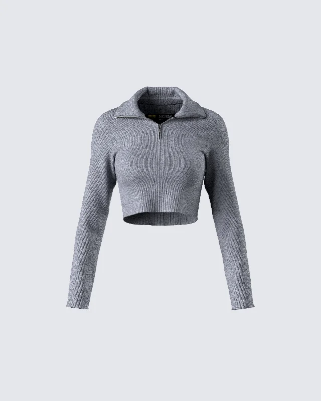 Leanne Grey Sweater TopFleece Knit Tops