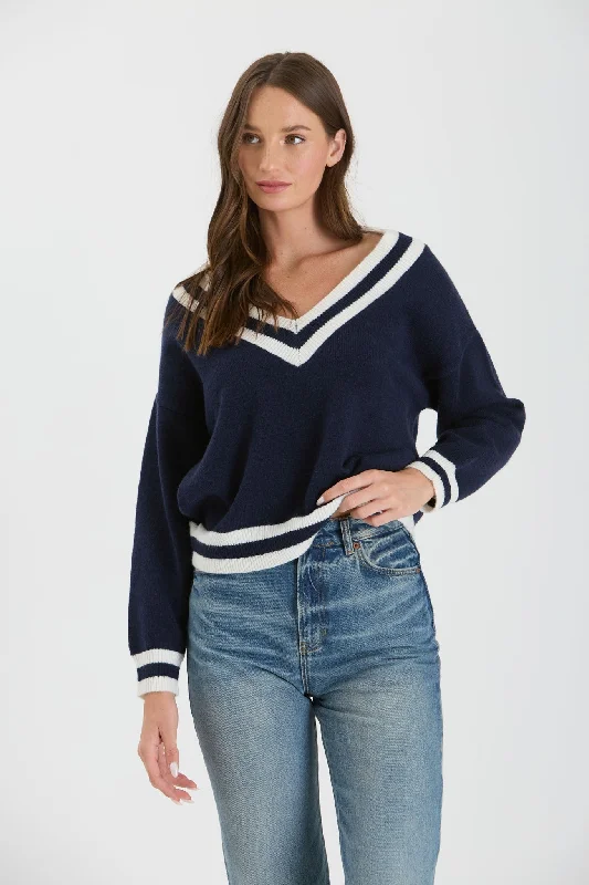 Varsity Sweater - NavyVelvet Knit Tops